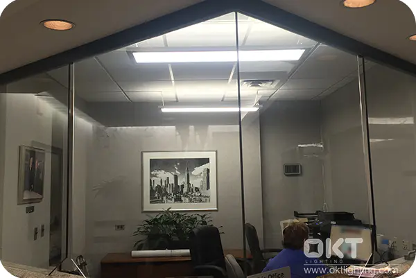 1x4ft Up And Down Linear Panel Light In The Reception Desk For A Company